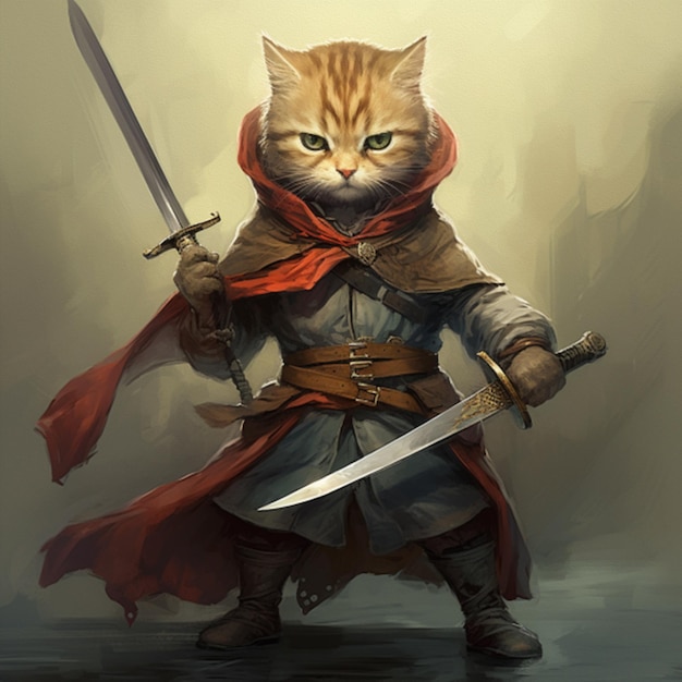 Photo cat with sword on back