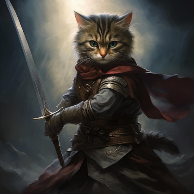 Photo cat with sword on back