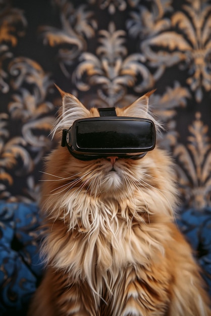 Cat with VR headset in the metaverse