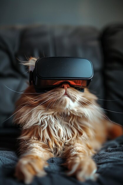 Cat with VR headset in the metaverse