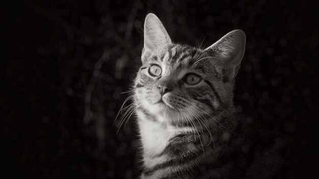 a cat with a white face and a black background