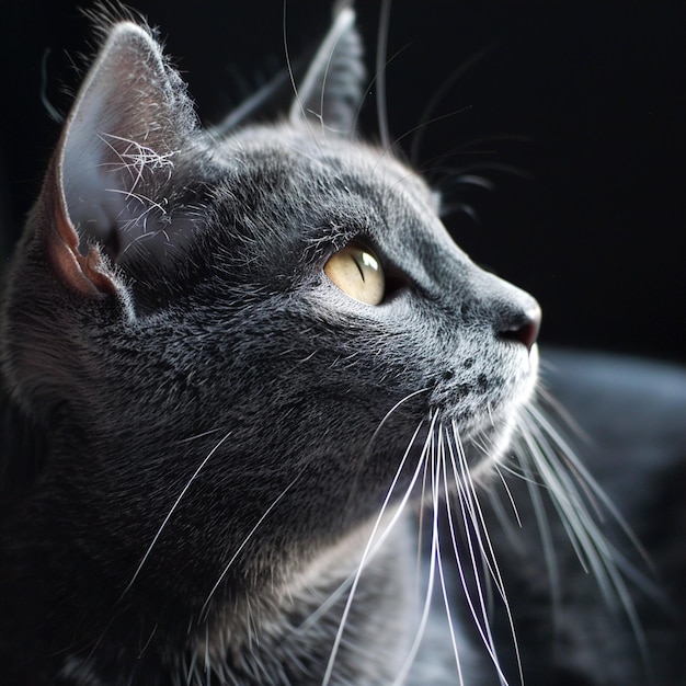 a cat with a white whiskers that is looking up