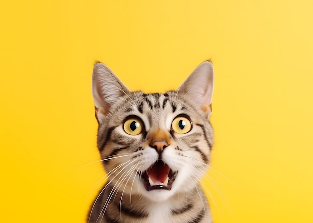 A cat with a yellow background