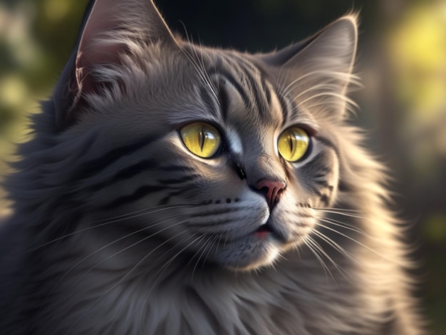 A cat with yellow eyes is shown in this painting.