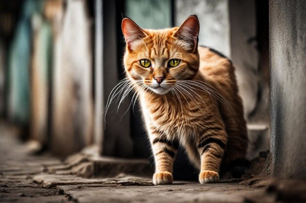 黄色い目と白いひげを持つ猫