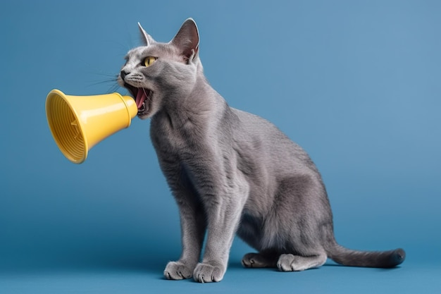 A cat with a yellow megaphone that says'cat '