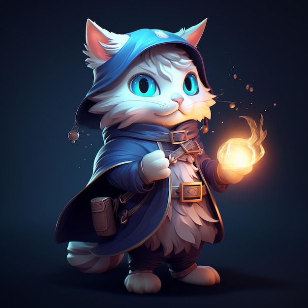 Cat wizard on a black background cartoon character