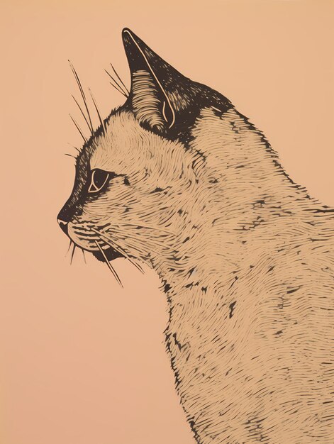 Cat Woodcut Print