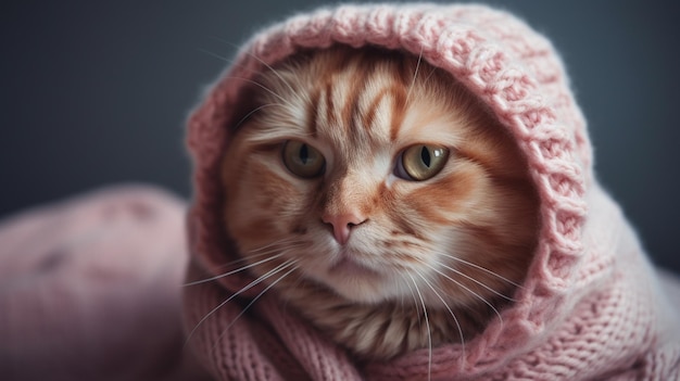 A cat wrapped in a pink sweater