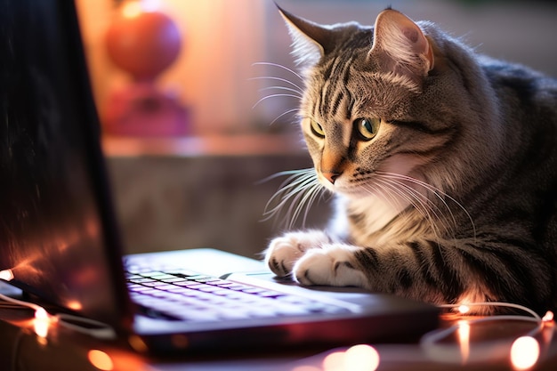 Photo a cat writer typing on a laptop