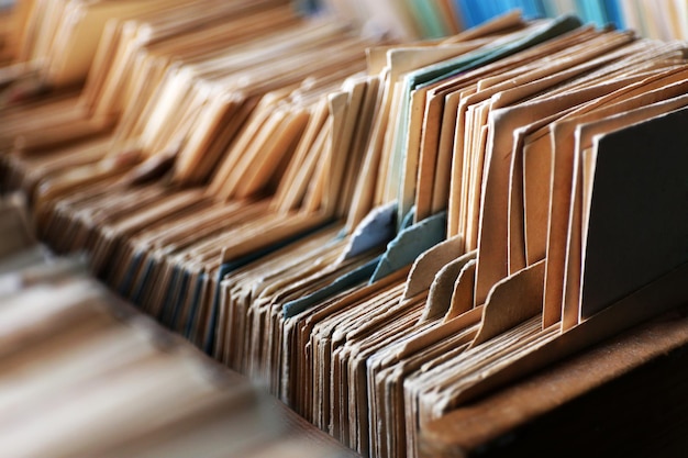 Catalog cards in library closeup