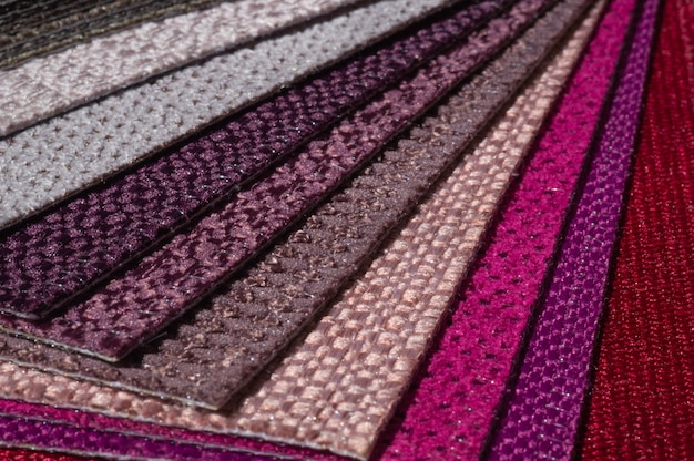 Catalog of fabric in pink purple shades