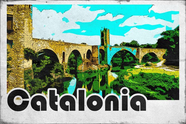 Photo catalonia vintage travel postcard