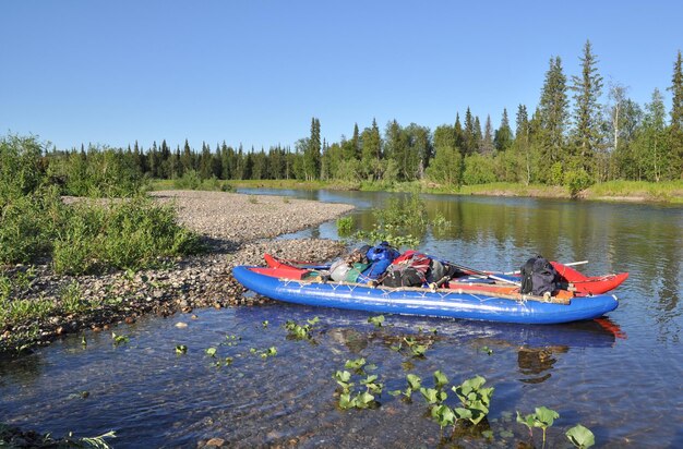 Catamaran for rafting on the taiga river