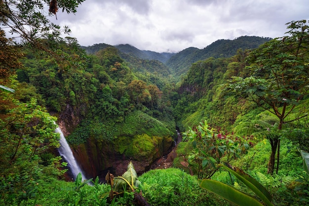 Catarata del Toro-waterval met omliggende bergen in Costa Rica