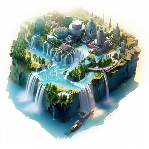 Photo cataratas del niagara en nicaragua sudamerica isometric 3d illustration