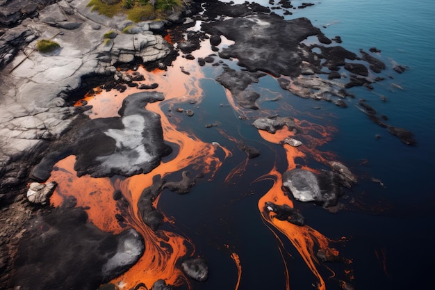 Foto catastrofale olievervuiling in het milieu gezien van boven