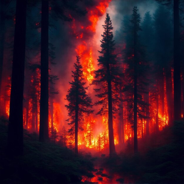 Photo the catastrophic impact of a forest fire generated by ai