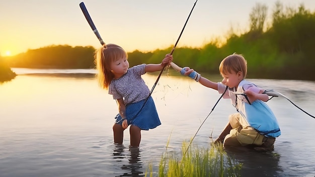 Catching fish on the river