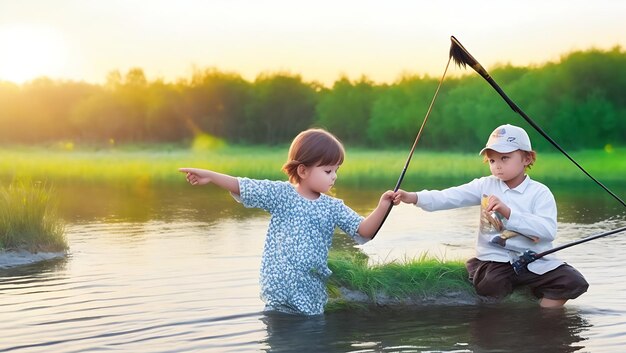 Catching fish on the river