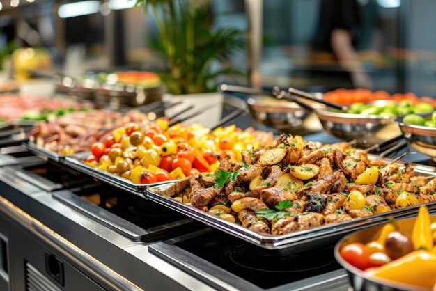 Catering buffet eten binnen in restaurant met gegrild vlees