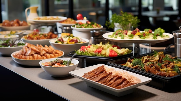 Catering buffet eten binnenshuis in restaurant met gegrilde vlees