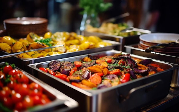 Catering Buffet Food Indoor in Restaurant with Meat