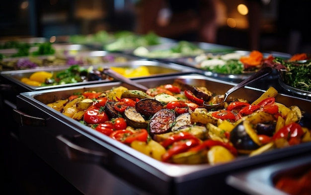 Catering Buffet Food Indoor in Restaurant with Meat