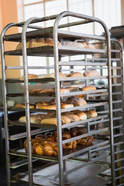 Catering building with shelf of hot breads