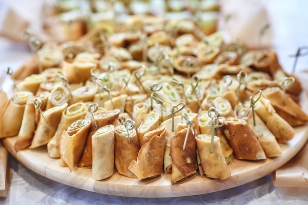 Catering of canape on table with other snacks