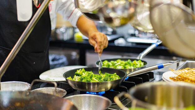 Catering food with chef in hotel kitchen