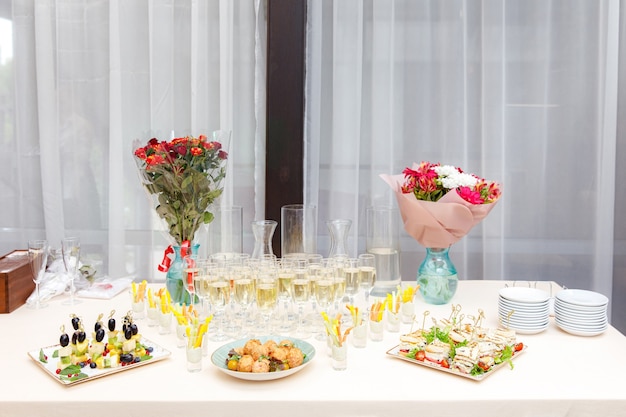 Photo catering service food and champagne glasses