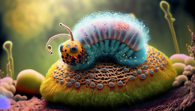 A caterpillar on a colorful, colorful, and colorful snail.