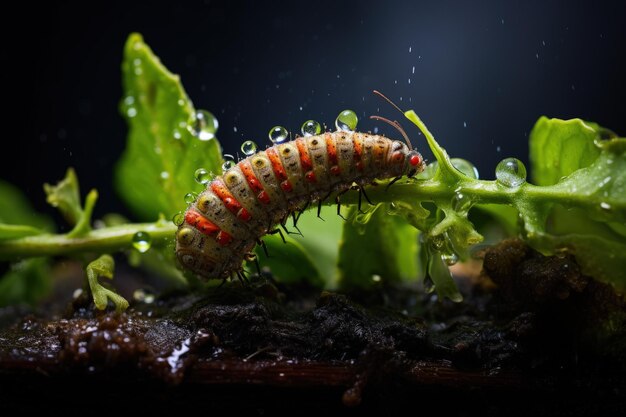 緑の葉の植物の上を這うカタツムリ