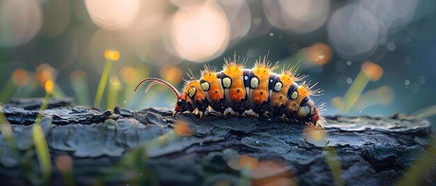 Caterpillar Crawling on a Log Concept Nature Photography Wildlife Closeup Macro Shots