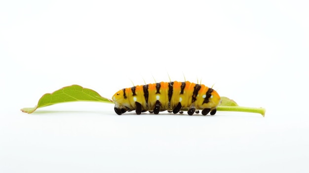 Photo a caterpillar is on a white surface.