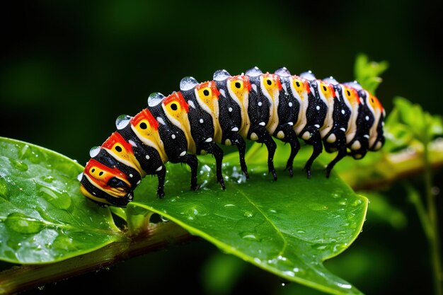 Photo caterpillar on a leaf generative ai