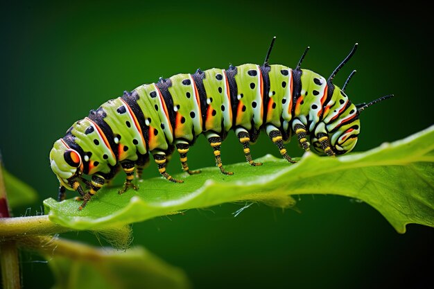 Photo caterpillar on a leaf generative ai