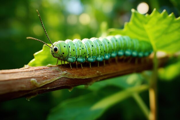 Photo caterpillar on a leaf generative ai