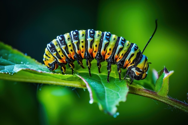 Photo caterpillar on a leaf generative ai