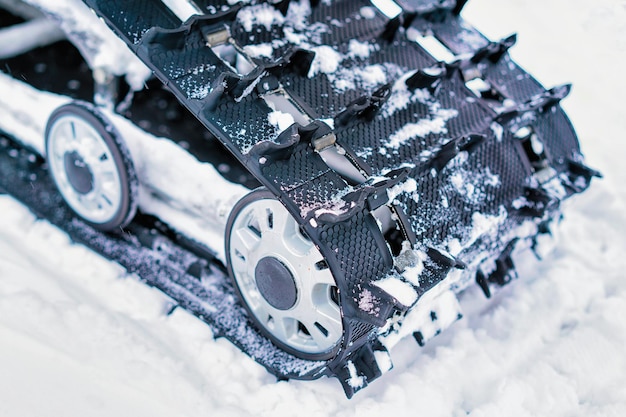 Caterpillar of snowmobile at winter Rovaniemi, Lapland, Finland