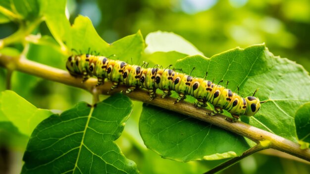 A caterpillars crawling on a leaf