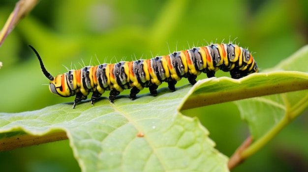 A caterpillars Crawling on a Leaf