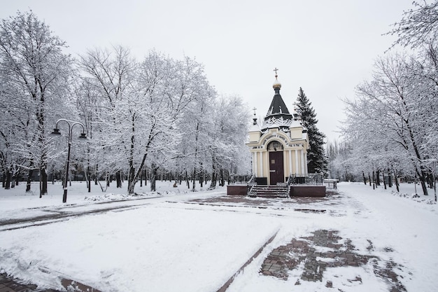 Собор на фоне зимнего пейзажа