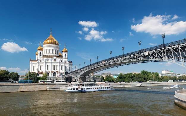 The Cathedral of Christ the Saviour and Patriarshy bridge in Moscow Russia