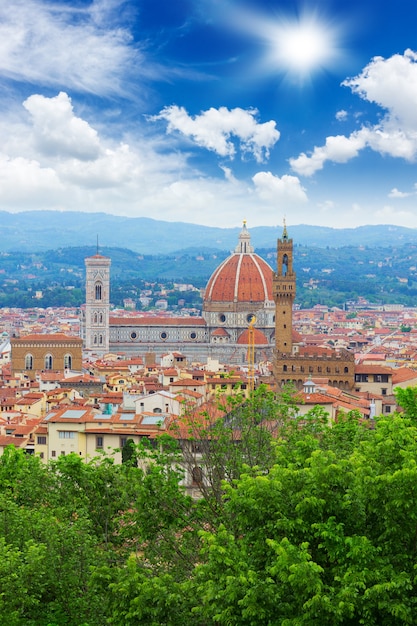 Cathedral church Santa Maria del Fiore over old town of Florence, Italy