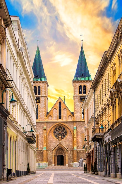 The Cathedral of the Holy Heart of Jesus in the Old City of Sarajevo, Bosnia and Herzegovina