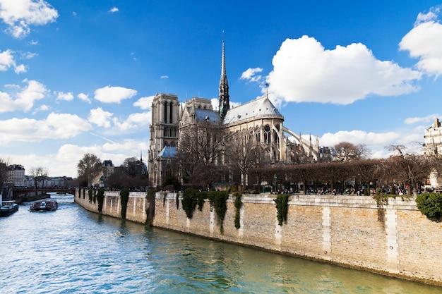 Cathedral Notre Dame de Paris and Seine river