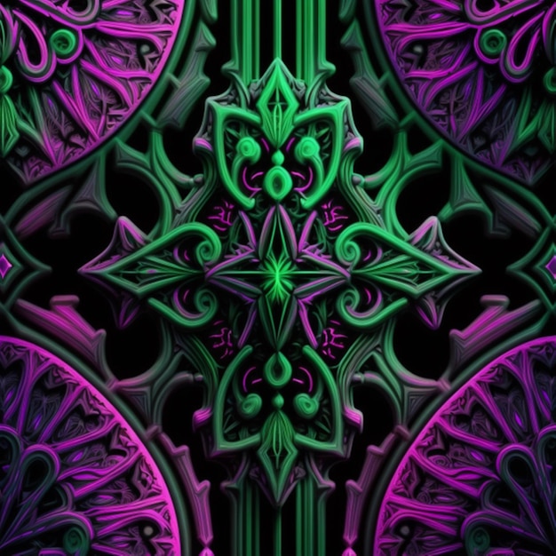 cathedral pattern with green,pink and black colors