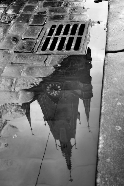 Cathedral reflected in the puddle, Prague